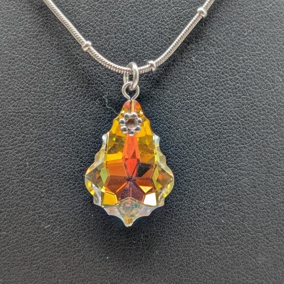 Kirks Folly AB Crystal Pendant Silver Tone Beaded Chain 16"-18" Necklace - Picture 3 of 5